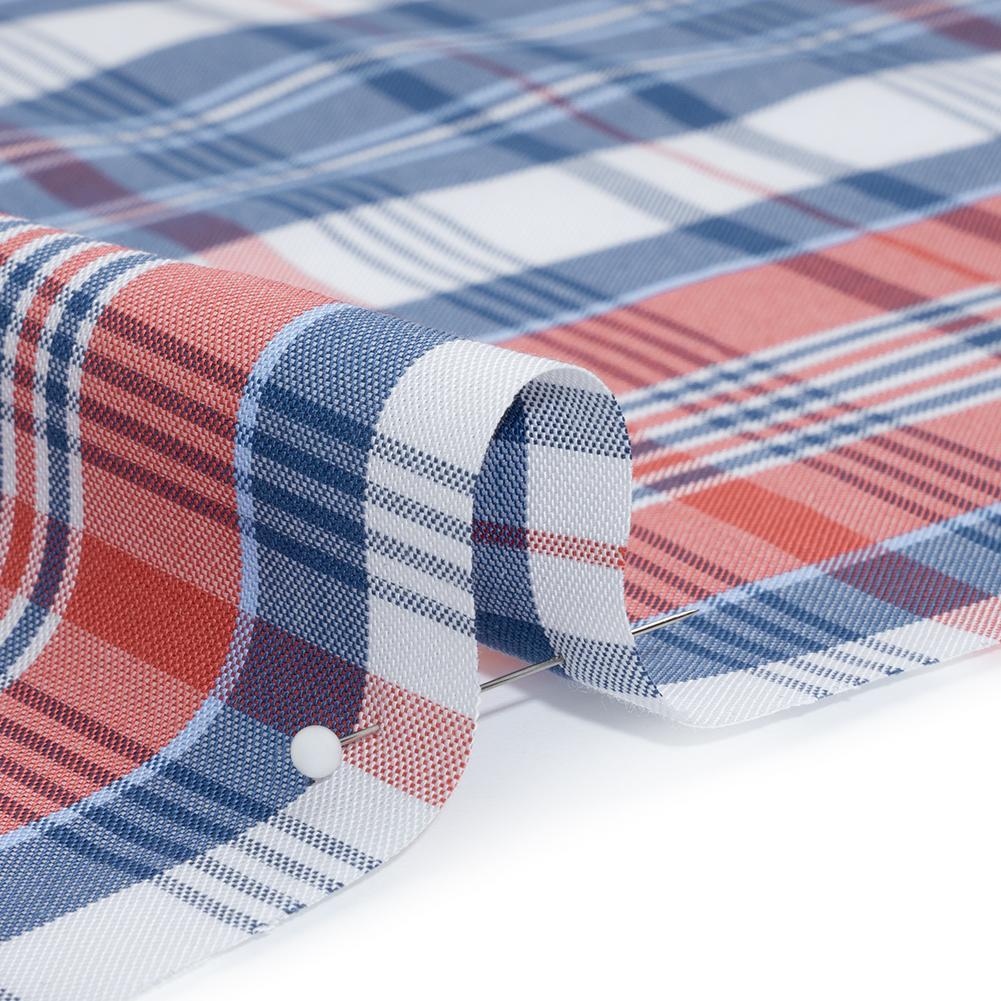 Cotton Oxford Shirting - Red, Blue and White Plaid - Deadstock