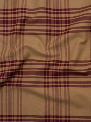 Cotton Oxford Shirting – Tan and Burgundy Plaid – Deadstock Cotton Oxford Shirting – Tan and Burgundy Plaid – Deadstock