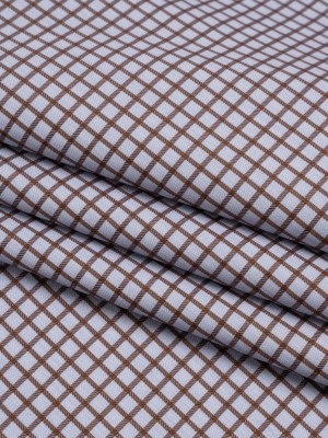 Cotton Herringbone Twill Shirting – Brown and Pale Blue Checks – Deadstock Cotton Herringbone Twill Shirting – Brown and Pale Blue Checks – Deadstock