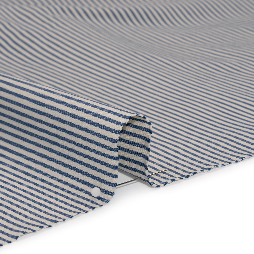 Cotton Woven - Off White and Blue Candy Stripes - Deadstock