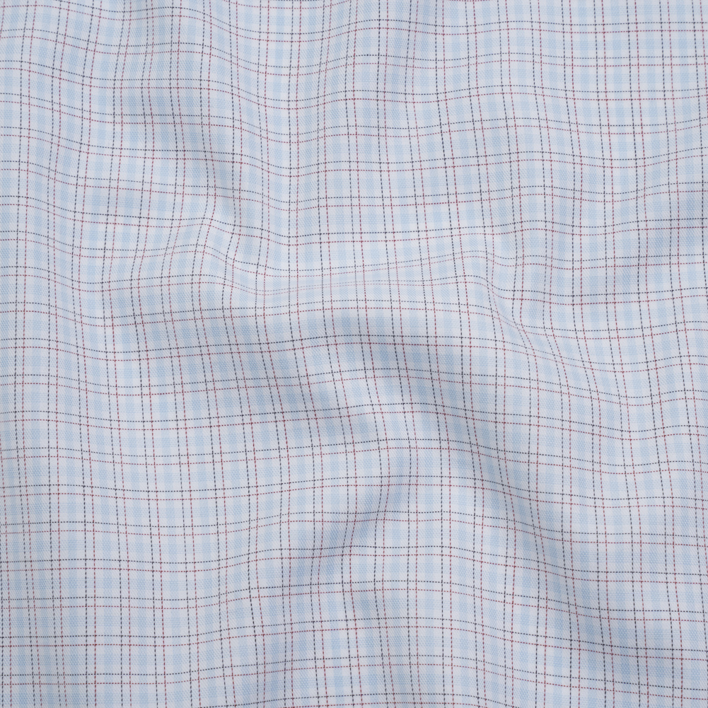 Cotton Twill Shirting – Light Blue, White and Black Tattersall Check-Like Plaid – Deadstock Cotton Twill Shirting – Light Blue, White and Black Tattersall Check-Like Plaid – Deadstock