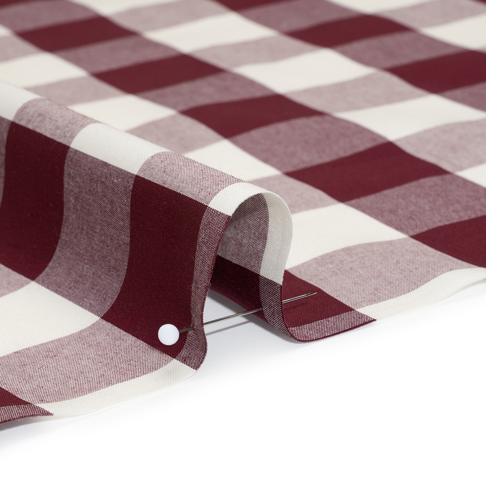 Cotton Shirting - Burgundy and Cream Buffalo Check - Deadstock