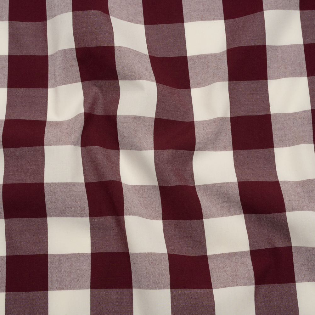 Cotton Shirting – Burgundy and Cream Buffalo Check – Deadstock Cotton Shirting – Burgundy and Cream Buffalo Check – Deadstock