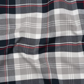 Cotton Oxford Shirting – Midnight Navy, Light Gray and Red Plaid – Deadstock Cotton Oxford Shirting – Midnight Navy, Light Gray and Red Plaid – Deadstock
