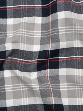Cotton Oxford Shirting – Midnight Navy, Light Gray and Red Plaid – Deadstock Cotton Oxford Shirting – Midnight Navy, Light Gray and Red Plaid – Deadstock