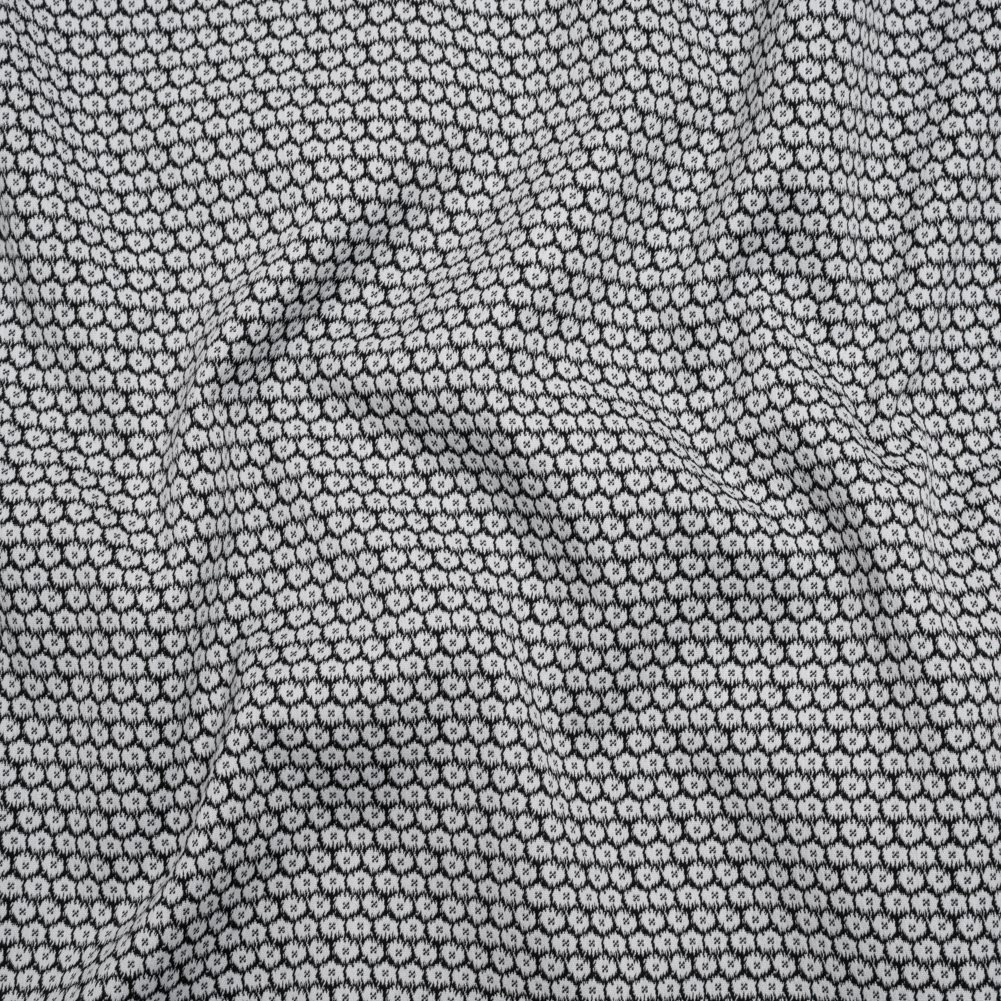 Stretch Cotton and Polyester Jacquard – Black and White Fluffy Flowers – Deadstock Stretch Cotton and Polyester Jacquard – Black and White Fluffy Flowers – Deadstock