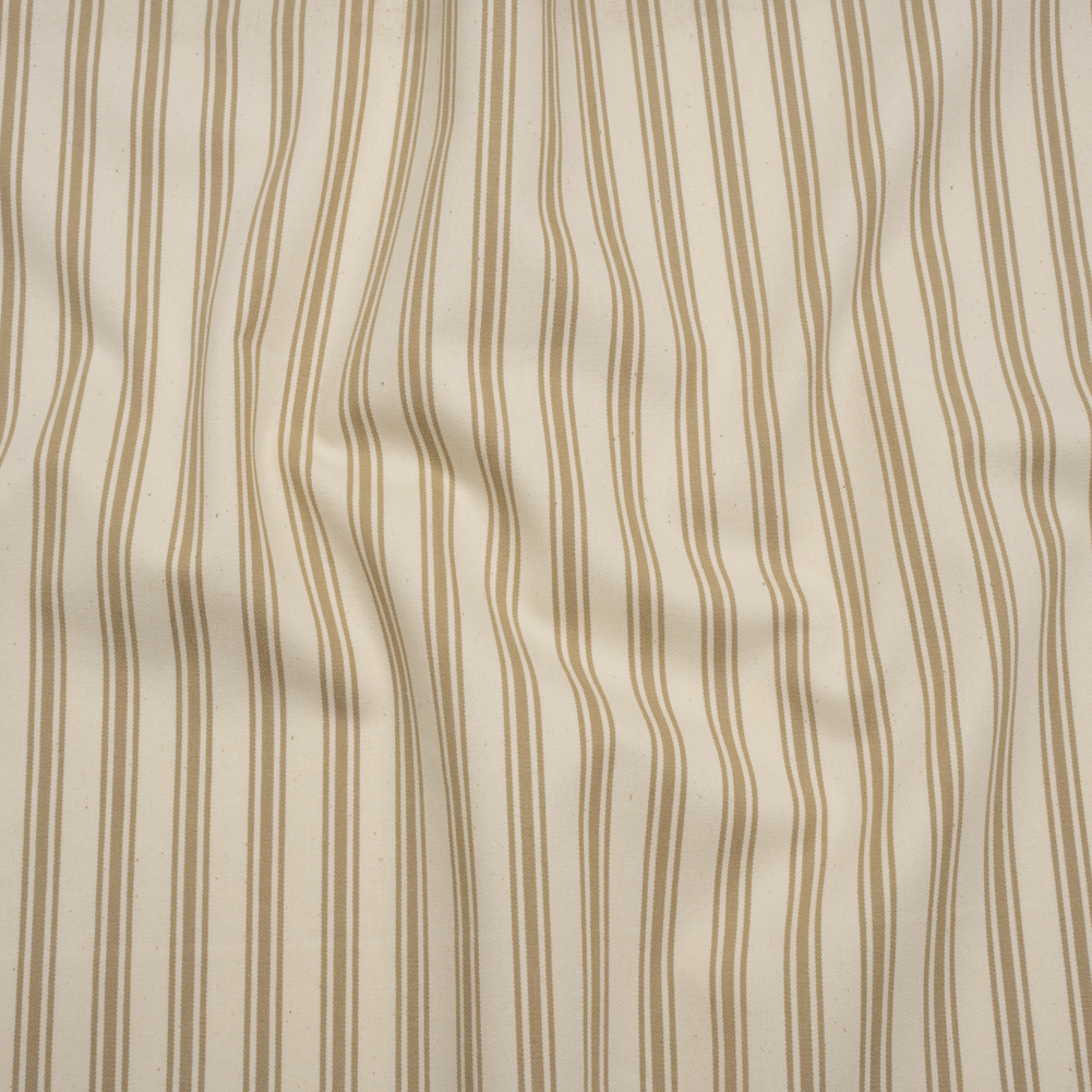 Cotton Twill – Beige and Ivory Ticking Stripes – Deadstock Cotton Twill – Beige and Ivory Ticking Stripes – Deadstock
