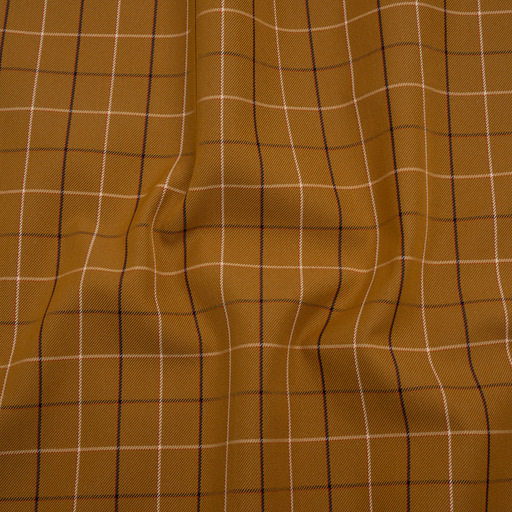 Cotton and Polyester Twill – Yellow Ochre, Navy and White Shadow Window Pane Check – Deadstock Cotton and Polyester Twill – Yellow Ochre, Navy and White Shadow Window Pane Check – Deadstock