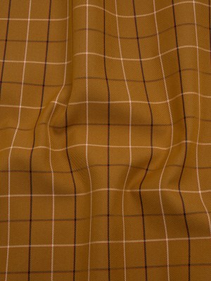 Cotton and Polyester Twill – Yellow Ochre, Navy and White Shadow Window Pane Check – Deadstock Cotton and Polyester Twill – Yellow Ochre, Navy and White Shadow Window Pane Check – Deadstock