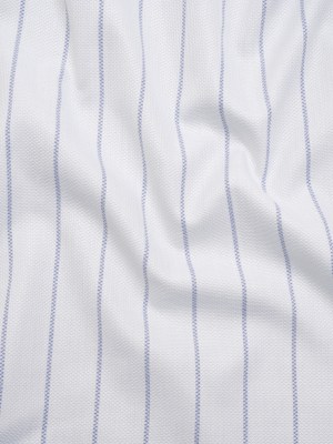 Cotton Birdseye Pique – White and Dark Blue Stripes – Deadstock Cotton Birdseye Pique – White and Dark Blue Stripes – Deadstock