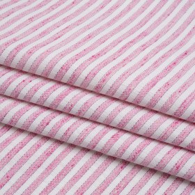 Cotton and Linen Woven – Pink and White Railroaded Stripes – Deadstock Cotton and Linen Woven – Pink and White Railroaded Stripes – Deadstock