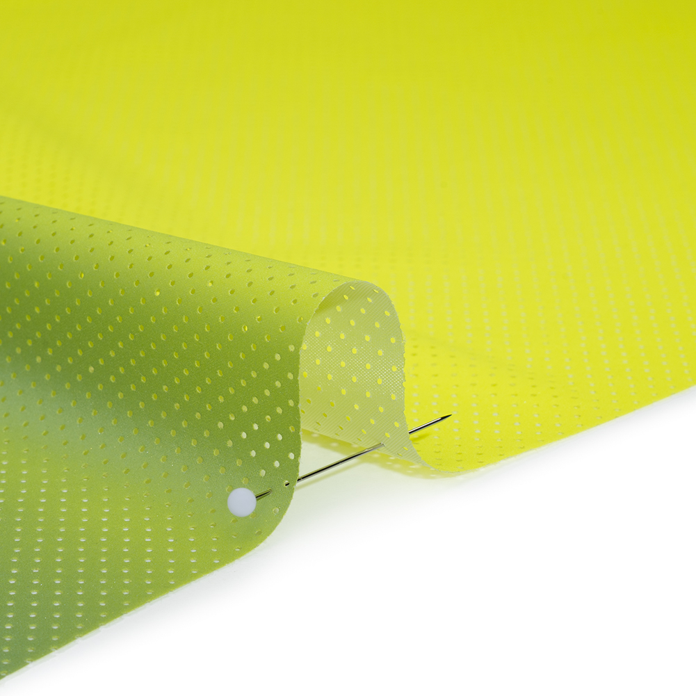 Perforated Reflective Fabric - Fluorescent Yellow and Silver Gray Ombre