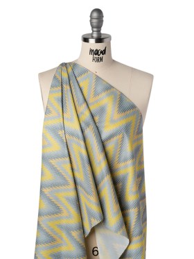 Reflective Print Fabric – Yellow and Gray Ikat Zig Zag with Silver Gray Grid Reflective Print Fabric – Yellow and Gray Ikat Zig Zag with Silver Gray Grid