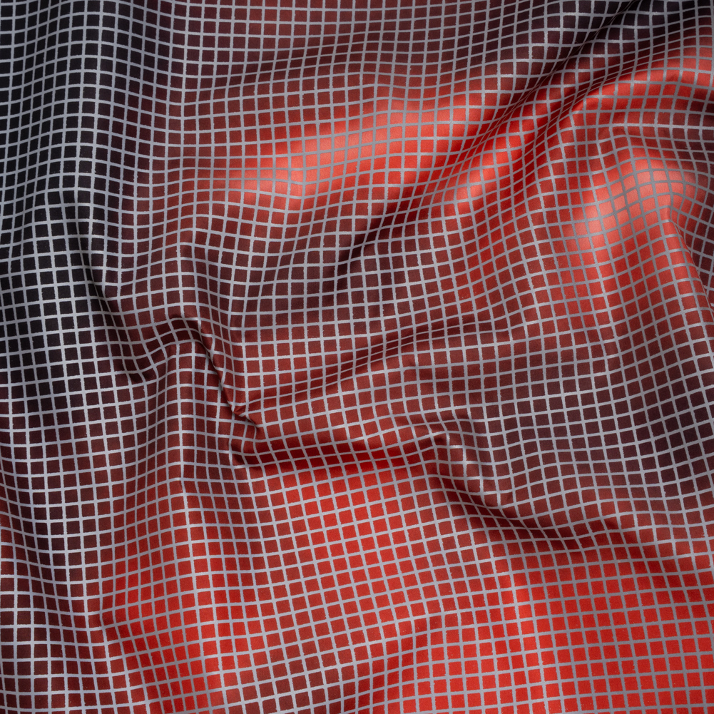 Reflective Print Fabric – Red and Black Abstract with Silver Gray Grid Reflective Print Fabric – Red and Black Abstract with Silver Gray Grid