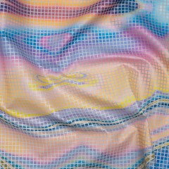 Reflective Print Fabric – Blue, Pink and Yellow Oily Abstract with Silver Gray Grid Reflective Print Fabric – Blue, Pink and Yellow Oily Abstract with Silver Gray Grid