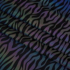 Reflective Print Spandex Knit with 4-Way Stretch – Rainbow and Black Zebra Stripe Reflective Print Spandex Knit with 4-Way Stretch – Rainbow and Black Zebra Stripe