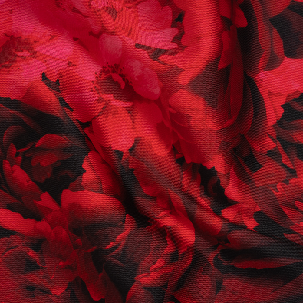 Polyester Mikado Print – Red and Black Roses – Designer Deadstock Polyester Mikado Print – Red and Black Roses – Designer Deadstock