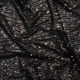Stretch Polyester Mesh with Baby Sequins – Black and Gold Stripes – Designer Deadstock Stretch Polyester Mesh with Baby Sequins – Black and Gold Stripes – Designer Deadstock