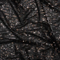 Stretch Polyester Mesh with Baby Sequins – Black and Gold Stripes – Designer Deadstock Stretch Polyester Mesh with Baby Sequins – Black and Gold Stripes – Designer Deadstock