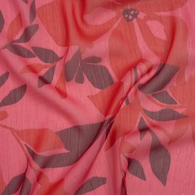 Polyester Chiffon with Metallic Pinstripes – Dark Pink, Red and Burgundy Floral – Designer Deadstock Polyester Chiffon with Metallic Pinstripes – Dark Pink, Red and Burgundy Floral – Designer Deadstock