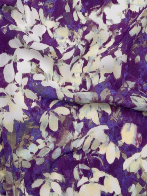 Lightweight Polyester Crepe – White, Purple and Muted Green Floral – Designer Deadstock Lightweight Polyester Crepe – White, Purple and Muted Green Floral – Designer Deadstock