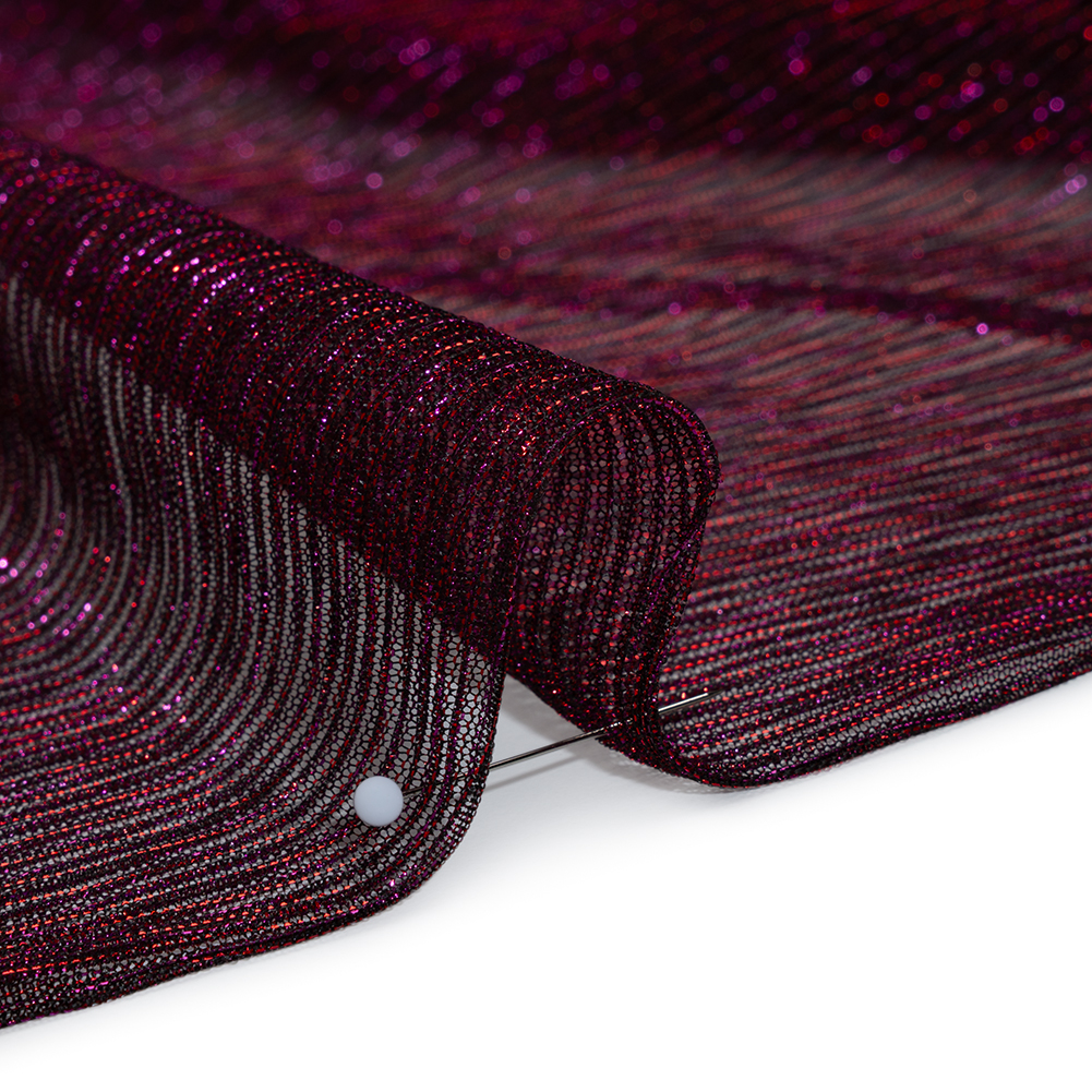 Metallic Plisse Mesh - Plum and Black - Designer Deadstock
