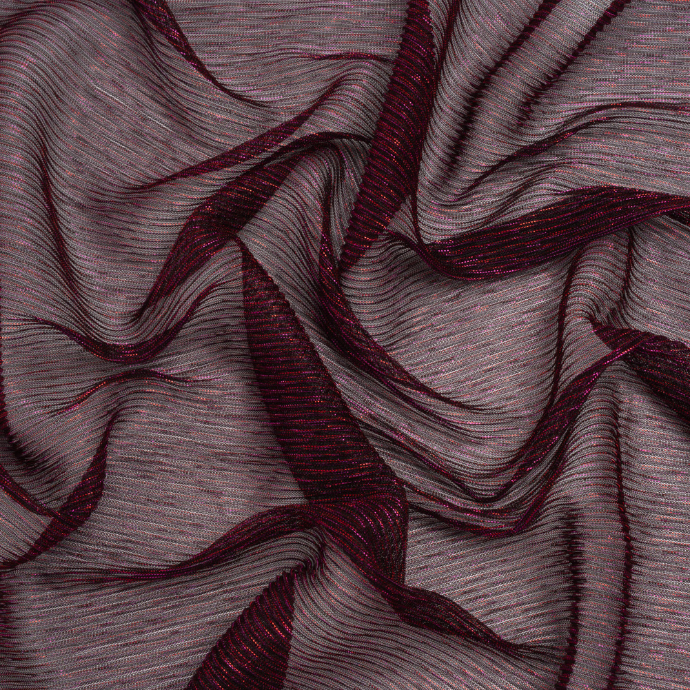 Metallic Plisse Mesh – Plum and Black – Designer Deadstock Metallic Plisse Mesh – Plum and Black – Designer Deadstock