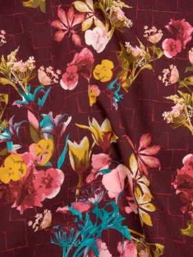 Stretch Cotton Poplin Print – Plum Purple, Pink and Yellow Floral and Broken Grid Lines – Designer Deadstock Stretch Cotton Poplin Print – Plum Purple, Pink and Yellow Floral and Broken Grid Lines – Designer Deadstock