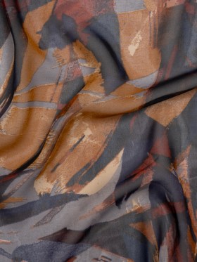 Polyester Georgette Print – Rust, Navy and Gray Painterly Abstract – Designer Deadstock Polyester Georgette Print – Rust, Navy and Gray Painterly Abstract – Designer Deadstock
