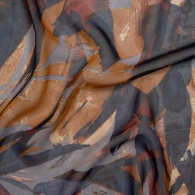 Polyester Georgette Print – Rust, Navy and Gray Painterly Abstract – Designer Deadstock Polyester Georgette Print – Rust, Navy and Gray Painterly Abstract – Designer Deadstock