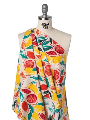 Stretch Cotton Poplin Print – Red Orange, Yellow and Emerald Green Citrus Fruits – Designer Deadstock Stretch Cotton Poplin Print – Red Orange, Yellow and Emerald Green Citrus Fruits – Designer Deadstock