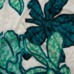 Mechanical Stretch Polyester Charmeuse Print – Beige, Teal and Green Tropical Floral Borders – Designer Deadstock Mechanical Stretch Polyester Charmeuse Print – Beige, Teal and Green Tropical Floral Borders – Designer Deadstock