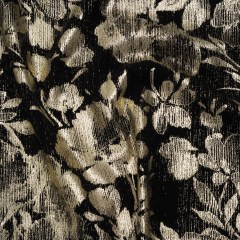 Stretch Polyester Crepe Knit with Foiling – Black and Gold Textured Florals – Designer Deadstock Stretch Polyester Crepe Knit with Foiling – Black and Gold Textured Florals – Designer Deadstock