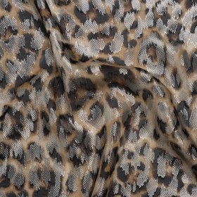 Metallic Viscose Burnout Brocade Print – Beige, Brown and Silver Leopard Spots – Designer Deadstock Metallic Viscose Burnout Brocade Print – Beige, Brown and Silver Leopard Spots – Designer Deadstock