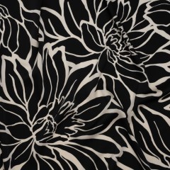 Hammered Polyester Satin – Black and Ivory Floral Lines – Designer Deadstock Hammered Polyester Satin – Black and Ivory Floral Lines – Designer Deadstock
