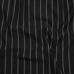Cotton and Polyester Twill – Black and White Chalk Stripes – Deadstock Cotton and Polyester Twill – Black and White Chalk Stripes – Deadstock