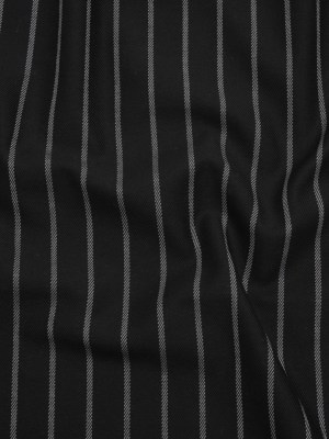 Cotton and Polyester Twill – Black and White Chalk Stripes – Deadstock Cotton and Polyester Twill – Black and White Chalk Stripes – Deadstock