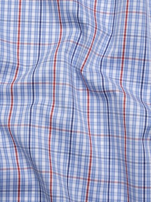 Cotton Twill Shirting – Light Blue, Navy and Red Plaid – Deadstock Cotton Twill Shirting – Light Blue, Navy and Red Plaid – Deadstock