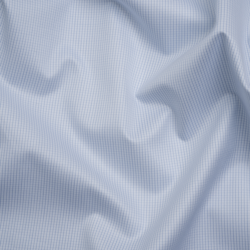 Cotton Twill Shirting – Light Blue and White Tiny Tattersall Check – Deadstock Cotton Twill Shirting – Light Blue and White Tiny Tattersall Check – Deadstock