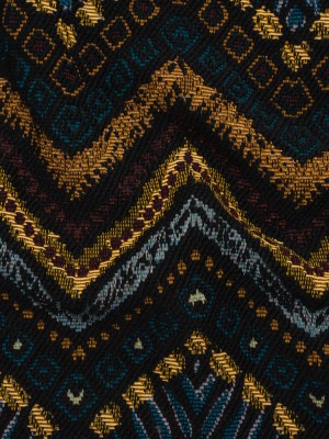 Textured Polyester and Cotton Jacquard Made in Italy – Black, Teal and Golden Yellow Organic Chevrons – Deadstock Textured Polyester and Cotton Jacquard Made in Italy – Black, Teal and Golden Yellow Organic Chevrons – Deadstock