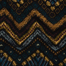 Textured Polyester and Cotton Jacquard Made in Italy – Black, Teal and Golden Yellow Organic Chevrons – Deadstock Textured Polyester and Cotton Jacquard Made in Italy – Black, Teal and Golden Yellow Organic Chevrons – Deadstock