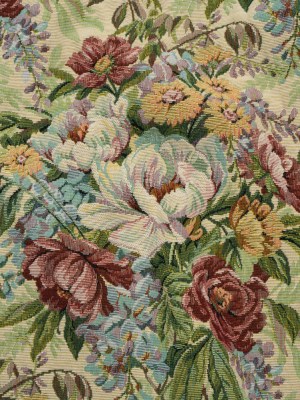 Polyester and Cotton Jacquard Made in Italy – Wine Red, Leaf Green, and Yellow Rose Garden – Deadstock Polyester and Cotton Jacquard Made in Italy – Wine Red, Leaf Green, and Yellow Rose Garden – Deadstock