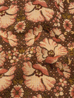 Polyester and Cotton Jacquard Made in Italy – Dark Peach, Mustard Yellow and Brown Floral – Deadstock Polyester and Cotton Jacquard Made in Italy – Dark Peach, Mustard Yellow and Brown Floral – Deadstock