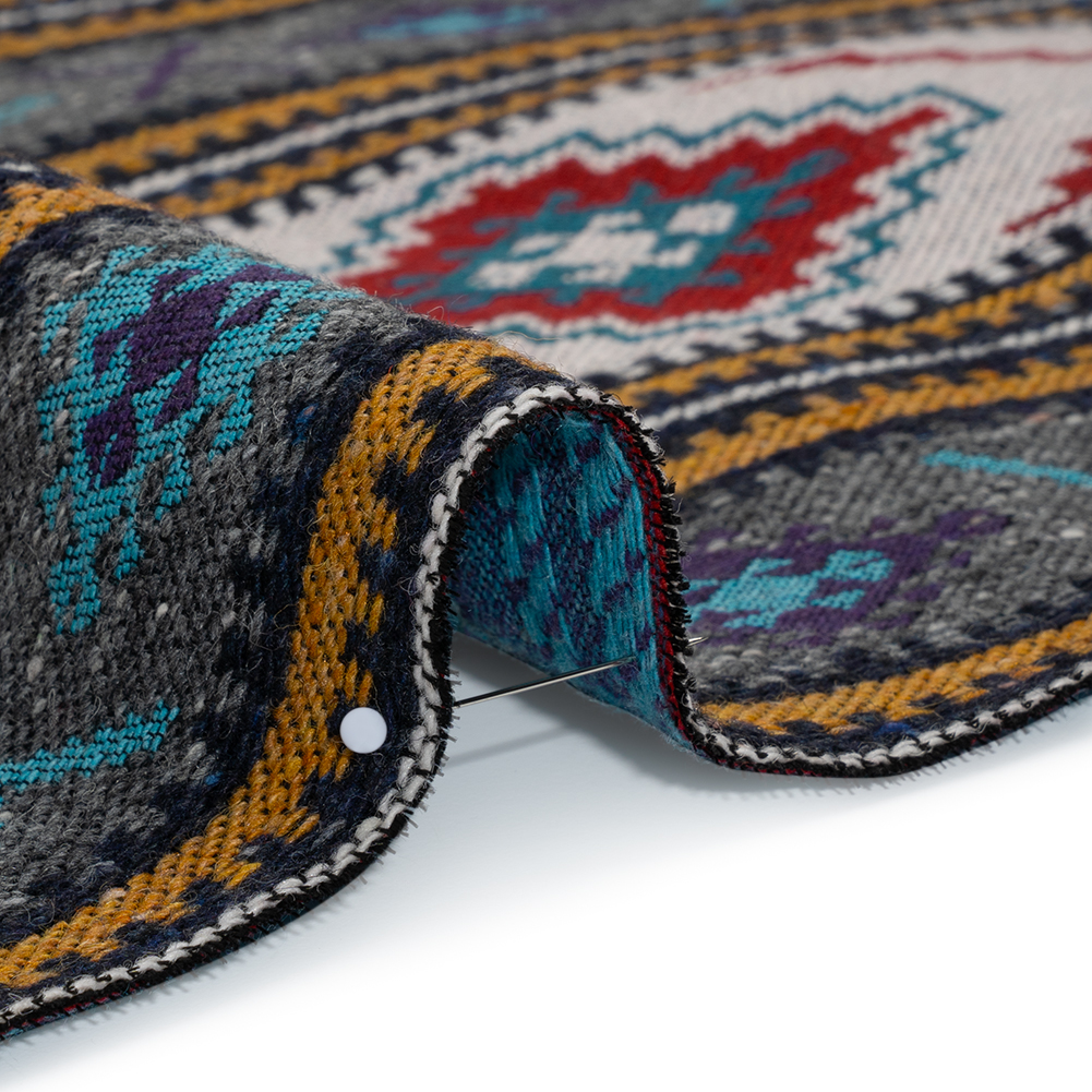 Heavy Wool Blend Jacquard – Turquoise, Mustard Yellow and Red Southwestern Geometric Stripes – Deadstock Heavy Wool Blend Jacquard – Turquoise, Mustard Yellow and Red Southwestern Geometric Stripes – Deadstock