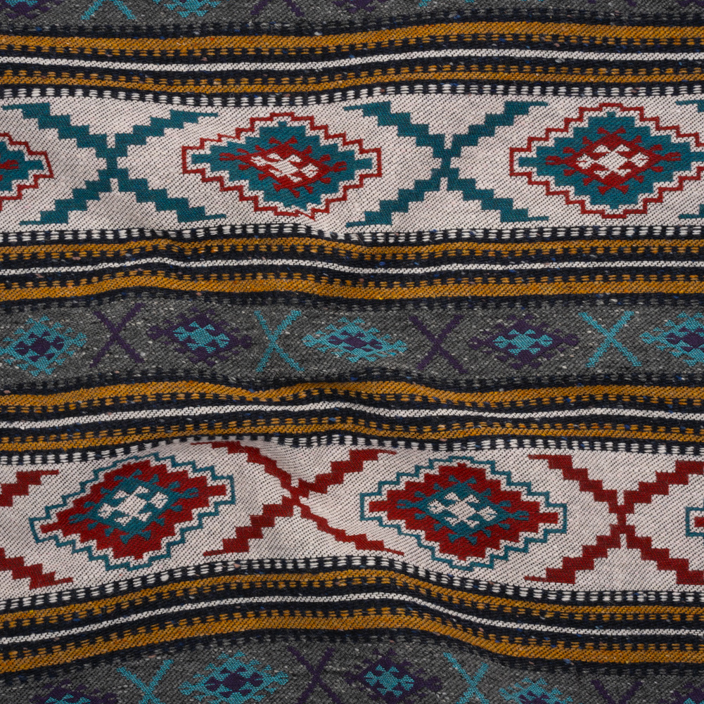 Heavy Wool Blend Jacquard – Turquoise, Mustard Yellow and Red Southwestern Geometric Stripes – Deadstock Heavy Wool Blend Jacquard – Turquoise, Mustard Yellow and Red Southwestern Geometric Stripes – Deadstock