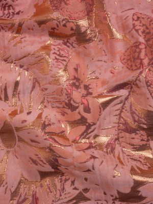 Metallic Polyester Brocade – Pink and Rose Gold Rainforest Flora – Deadstock Metallic Polyester Brocade – Pink and Rose Gold Rainforest Flora – Deadstock