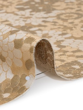 Metallic Polyester Brocade – Gold and Beige Puff Flowers – Deadstock Metallic Polyester Brocade – Gold and Beige Puff Flowers – Deadstock