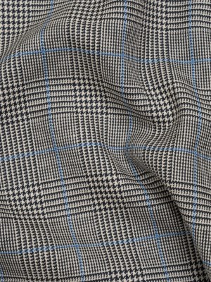 Wool Suiting Made in Italy – Black, White and Sky Blue Glen Plaid – Deadstock Wool Suiting Made in Italy – Black, White and Sky Blue Glen Plaid – Deadstock