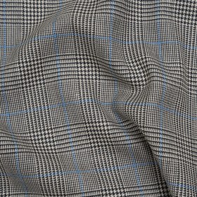 Wool Suiting Made in Italy – Black, White and Sky Blue Glen Plaid – Deadstock Wool Suiting Made in Italy – Black, White and Sky Blue Glen Plaid – Deadstock