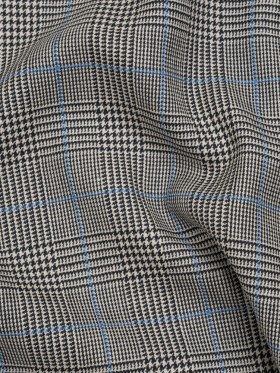 Wool Suiting Made in Italy – Black, White and Sky Blue Glen Plaid – Deadstock Wool Suiting Made in Italy – Black, White and Sky Blue Glen Plaid – Deadstock